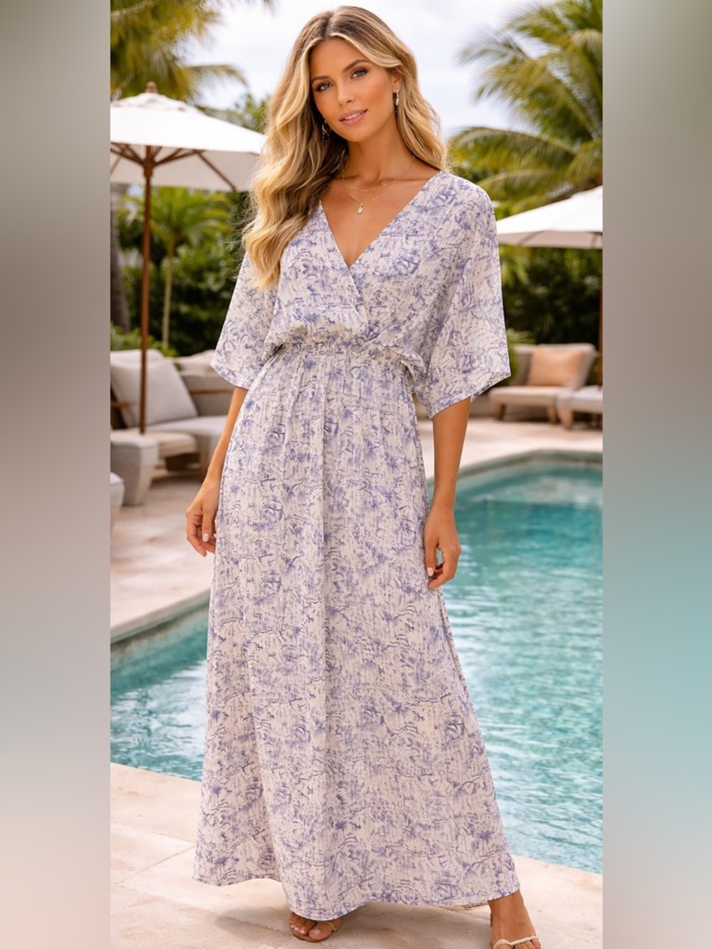 Bucketlist Purple Ivory Abstract Print Maxi Dress Boho Resort Beach Vacation L